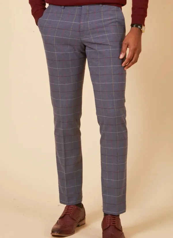 Marc Darcy - Pantalon Drake Bleu Ciel à Motif Carreaux