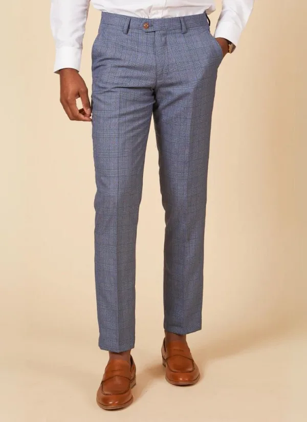 Marc Darcy - Pantalon George Bleu Ciel à Motif Carreaux
