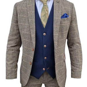 Mix and match - Costume pour hommes 3 pièces Herringbone Marron/Bleu Marine