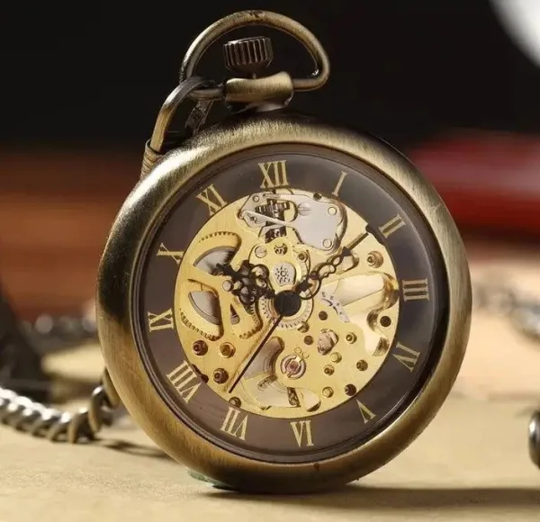 Montre à gousset squelette rétro coloris bronze