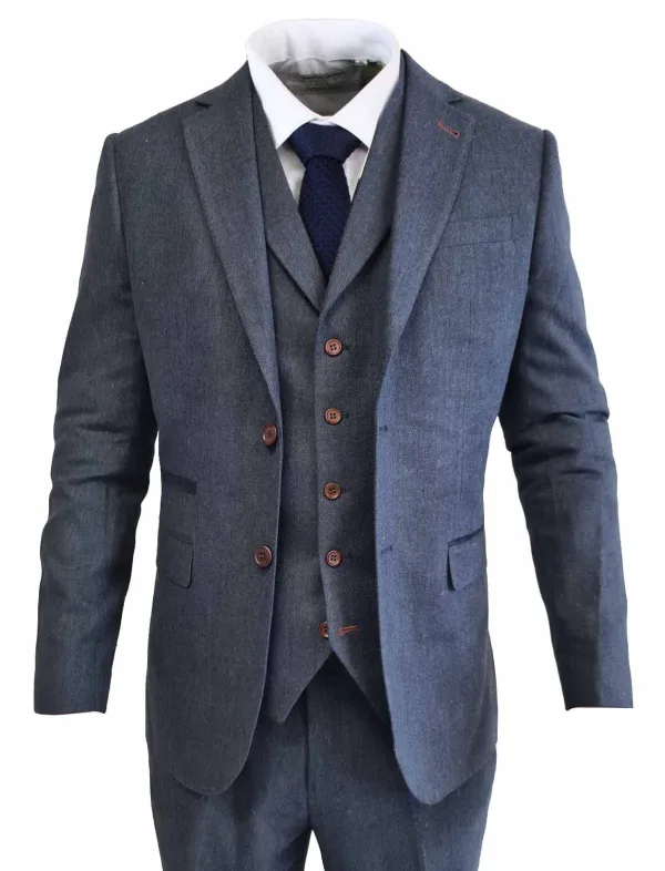 TAVERNY Chief - Costume homme Tweed Marine