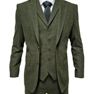 TAVERNY Chief - Costume pour hommes en tweed vert olive.